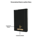 AICA Personalized Name & Charm Leather Notebook Diary - A5 Size, 180 Ruled Pages (Black)
