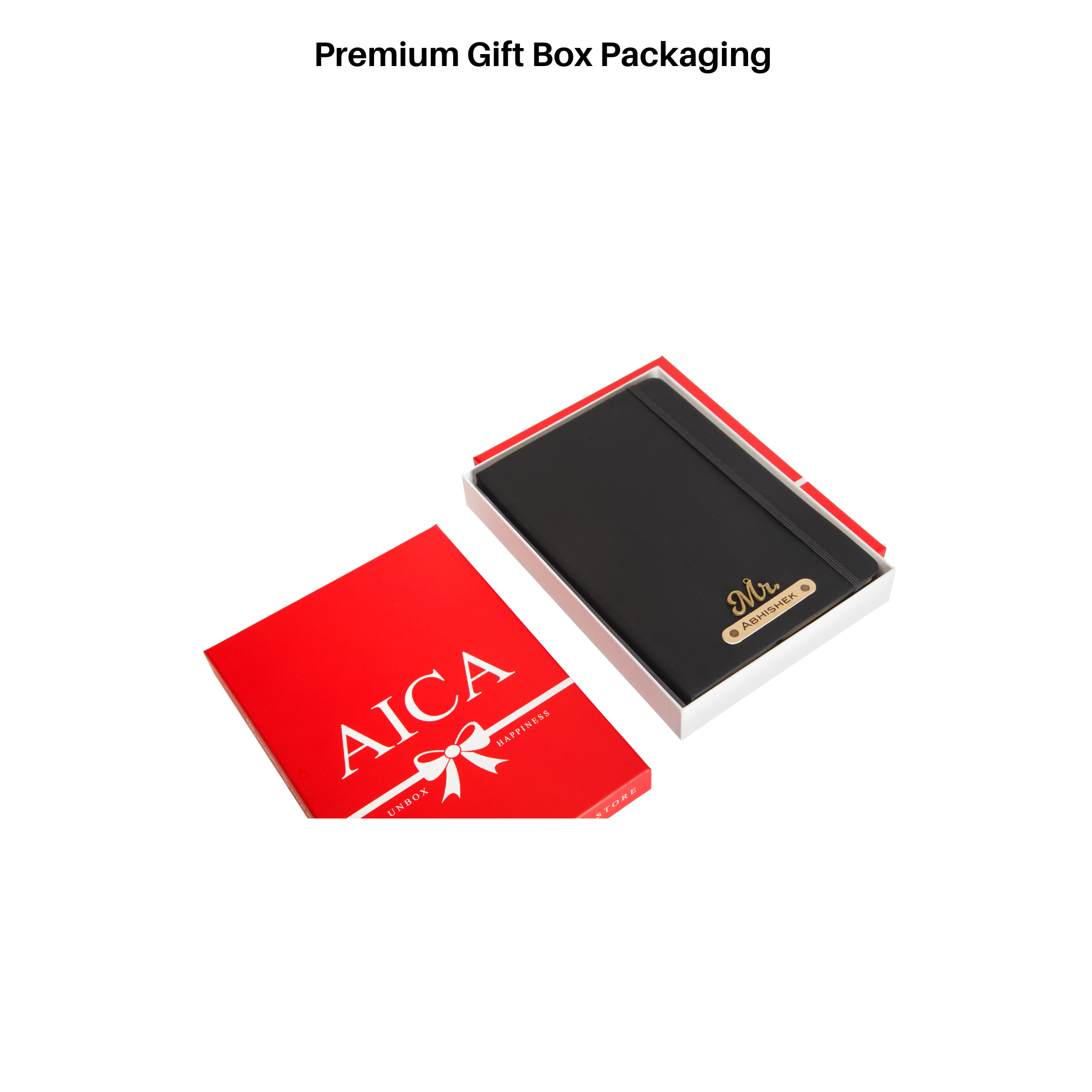 AICA Personalized Name & Charm Leather Notebook Diary - A5 Size, 180 Ruled Pages (Black)