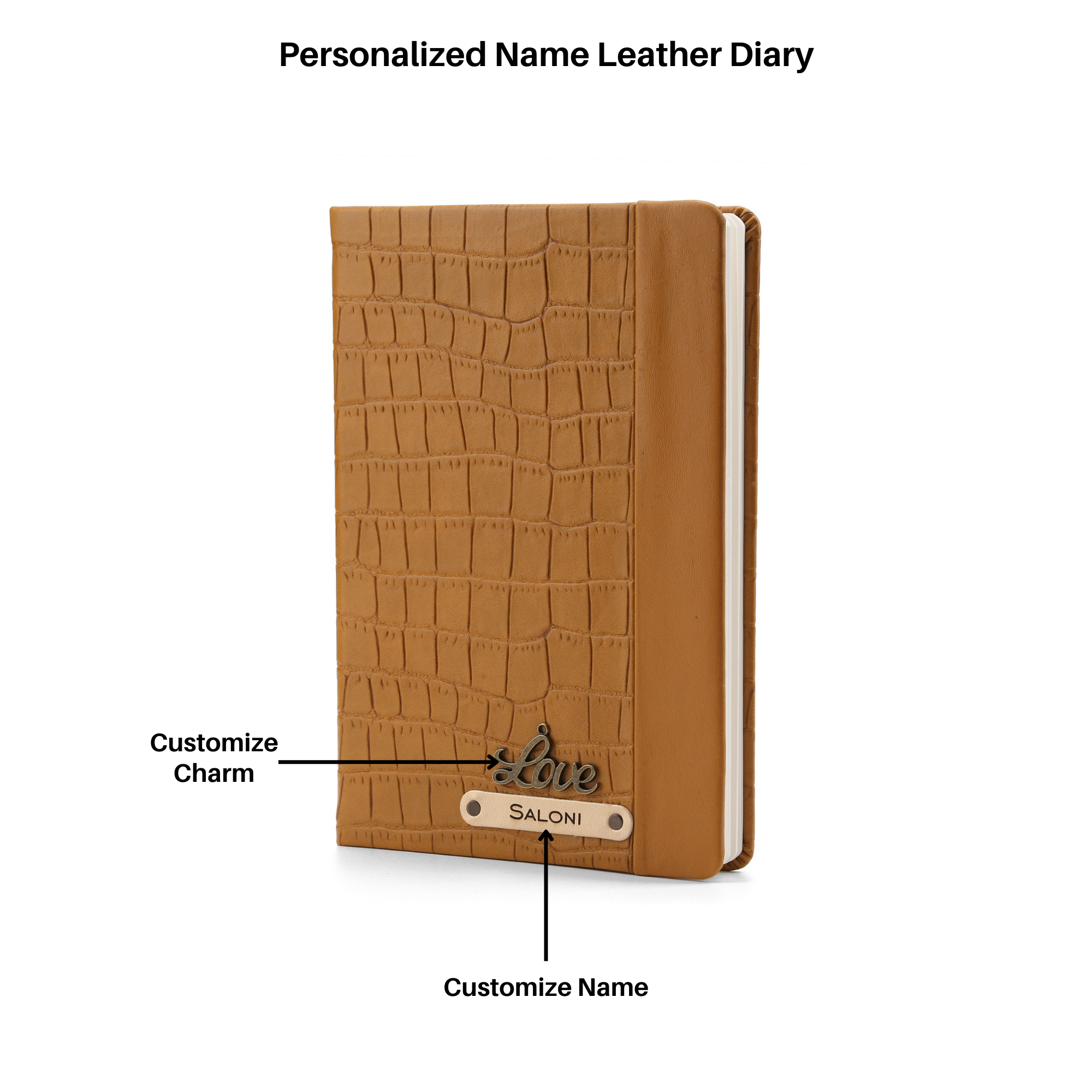 Personalized Leather Notebook Diary -A5 Size, 180 Ruled Pages (Yellow)