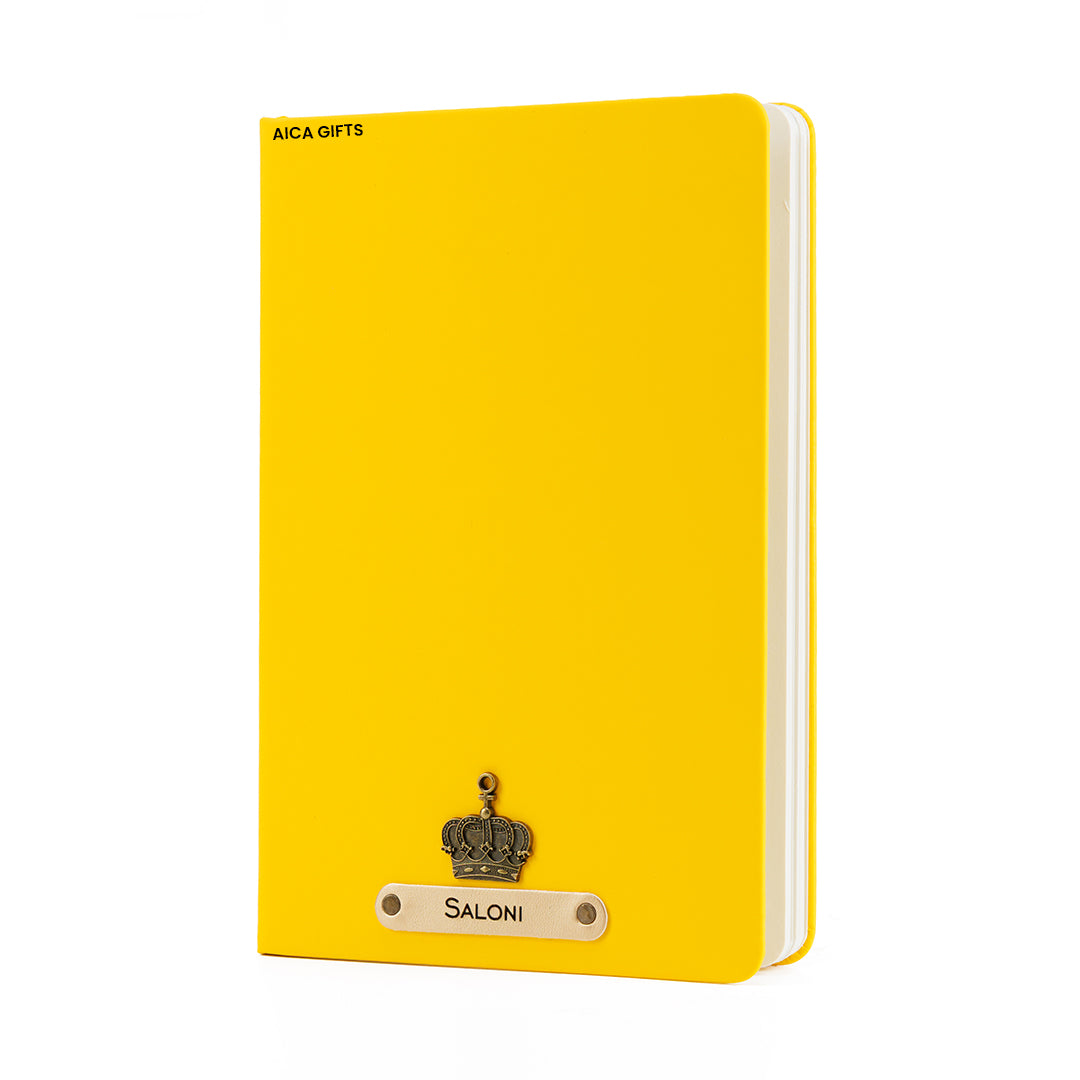 Personalized Name Leather Diary -A5 Size, 180 Ruled Pages (Yellow)