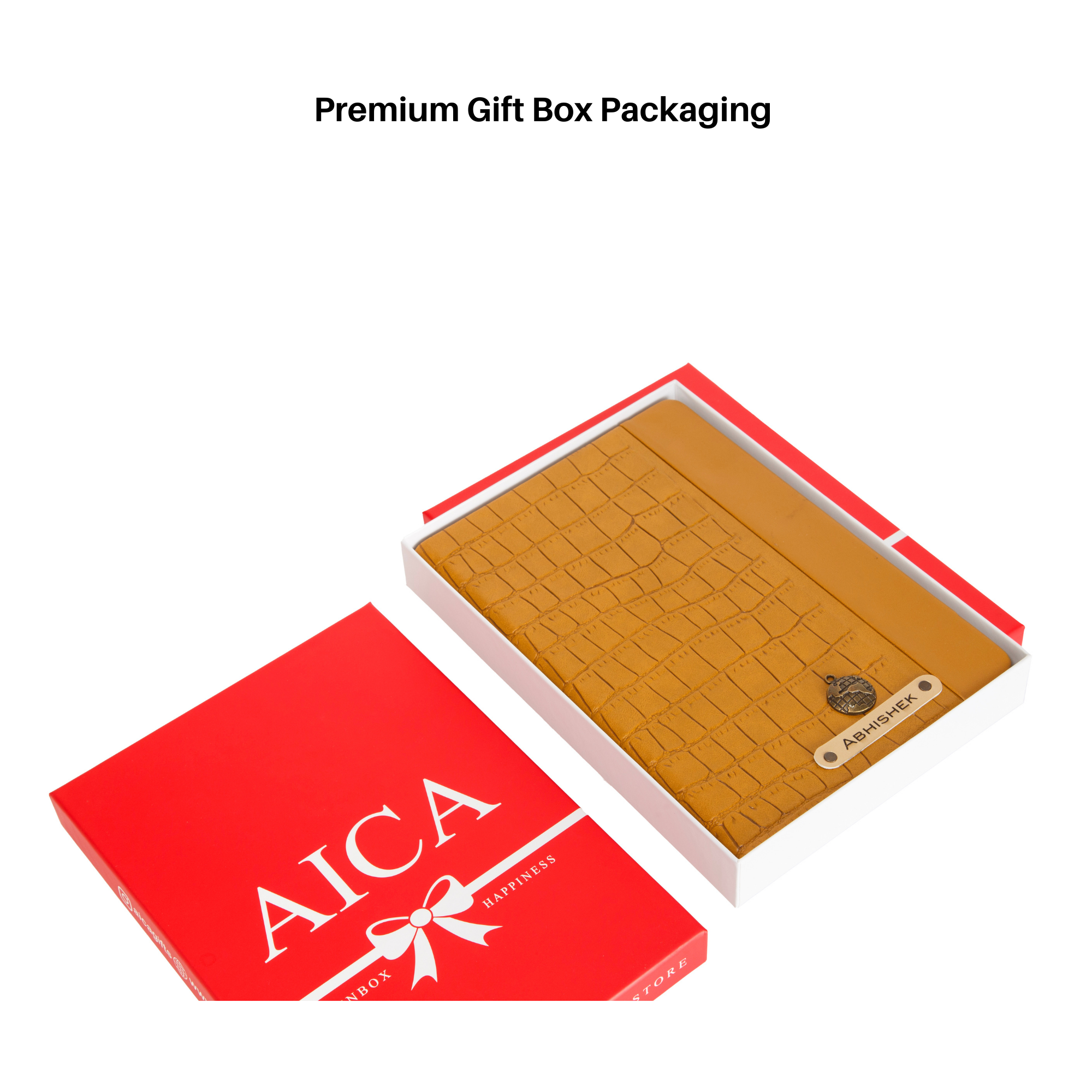 Personalized Leather Notebook Diary -A5 Size, 180 Ruled Pages (Yellow)