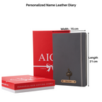 AICA Personalized Name & Charm Leather Notebook Diary -A5 Size, 180 Ruled Pages (Dark Grey)