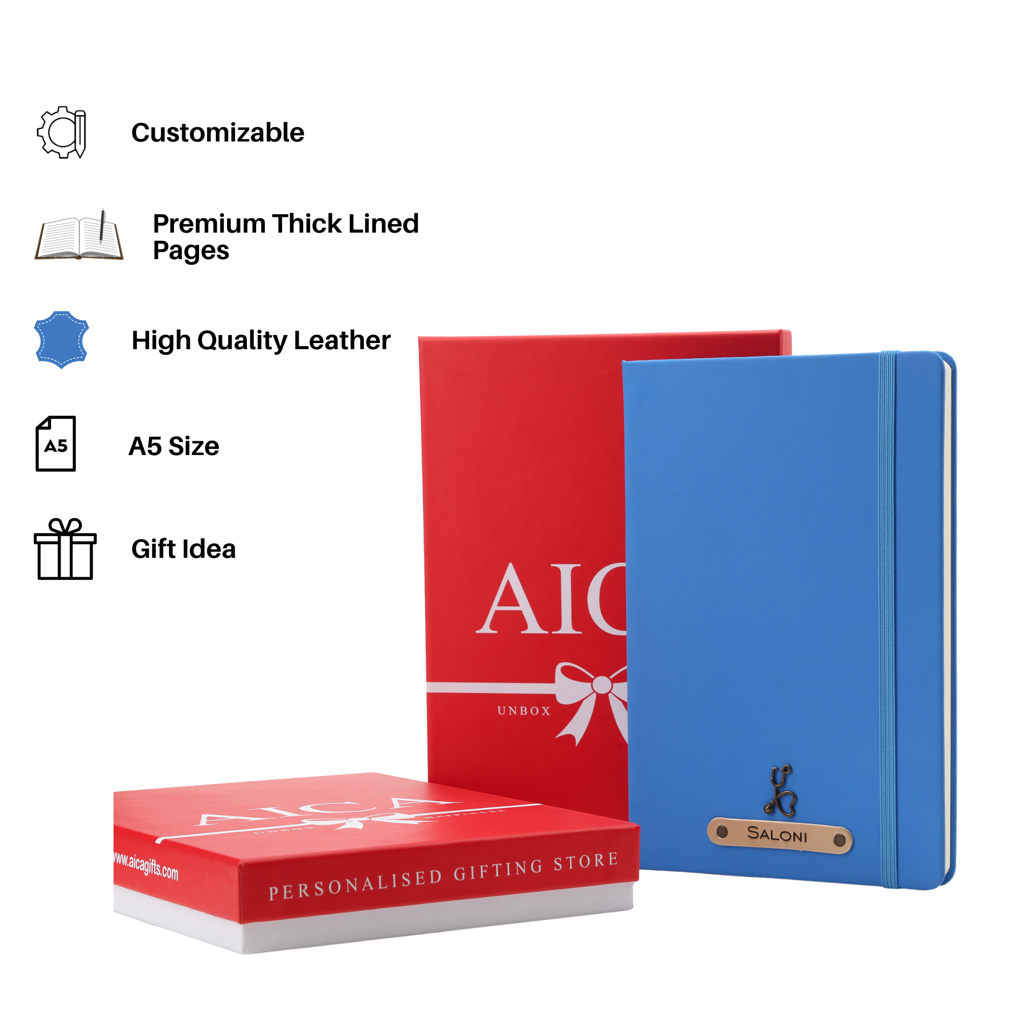 Personalized Diary -A5 Size, 180 Ruled Pages (Royal Blue)