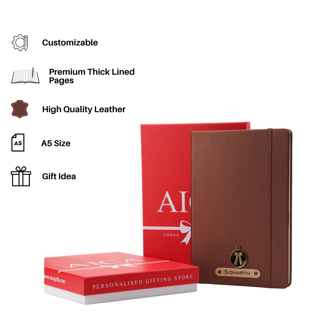 Personalized Diary -A5 Size, 180 Ruled Pages (Dark Brown)