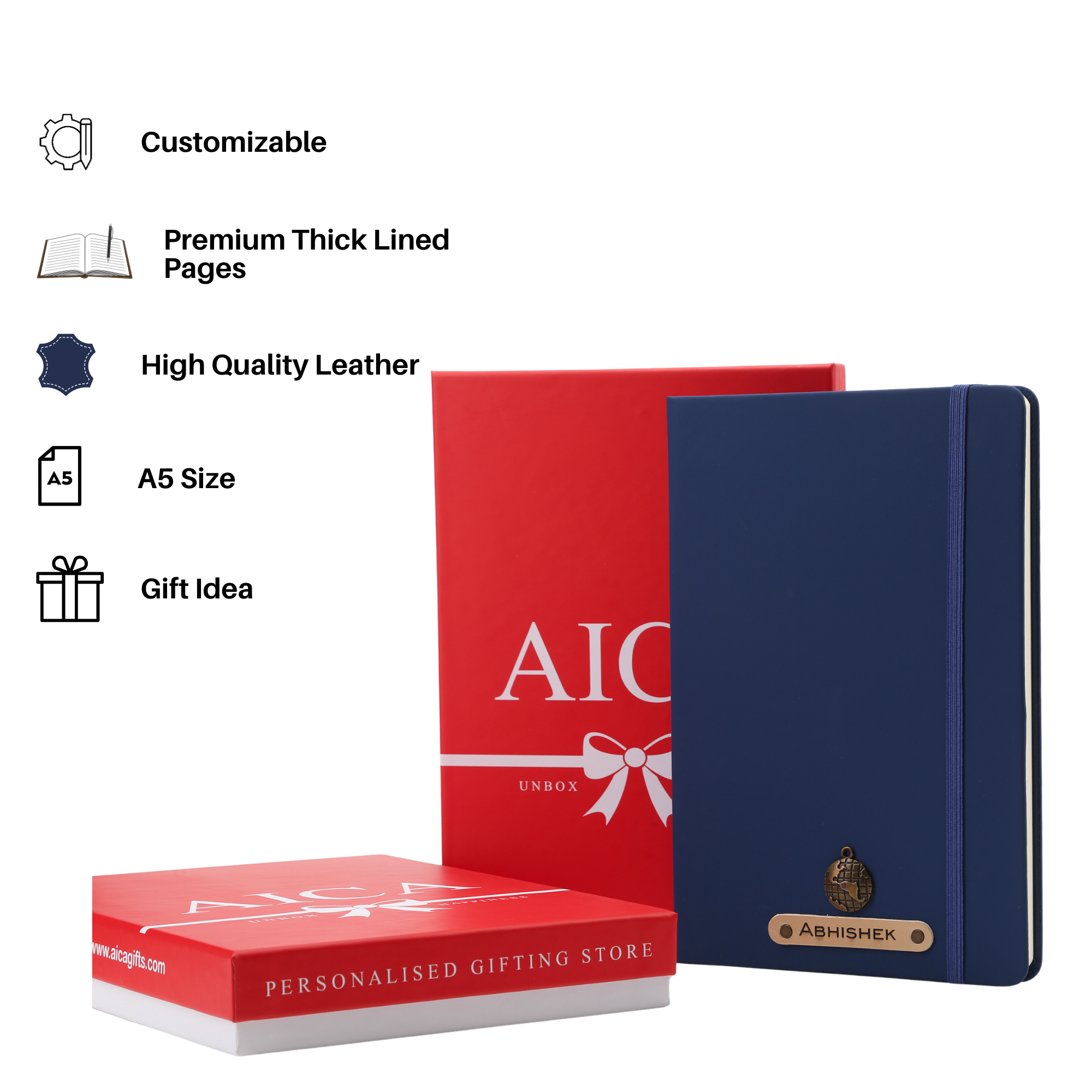 Personalized Diary -A5 Size, 180 Ruled Pages (Navy Blue)