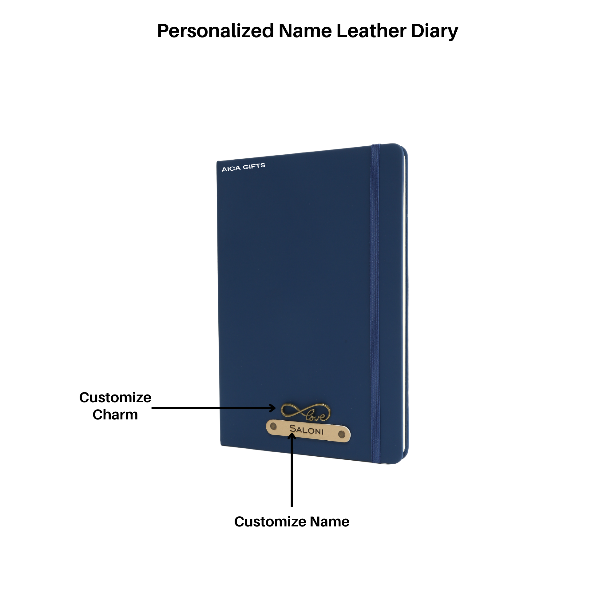 Personalized Diary -A5 Size, 180 Ruled Pages (Navy Blue)