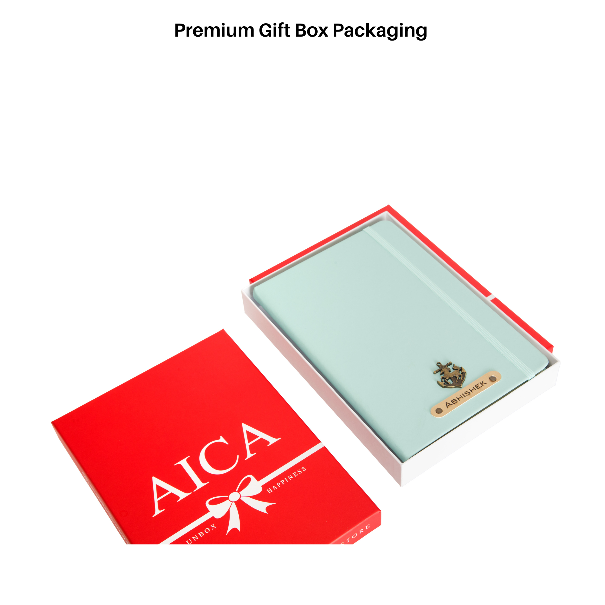 AICA Personalized Name & Charm Leather Notebook Diary -A5 Size, 180 Ruled Pages (Mint Green)