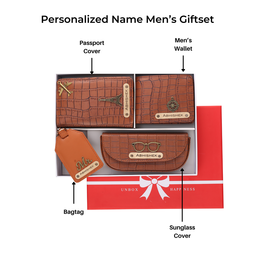 Personalized Self-Textured Mens GiftSet  (TanBrown)