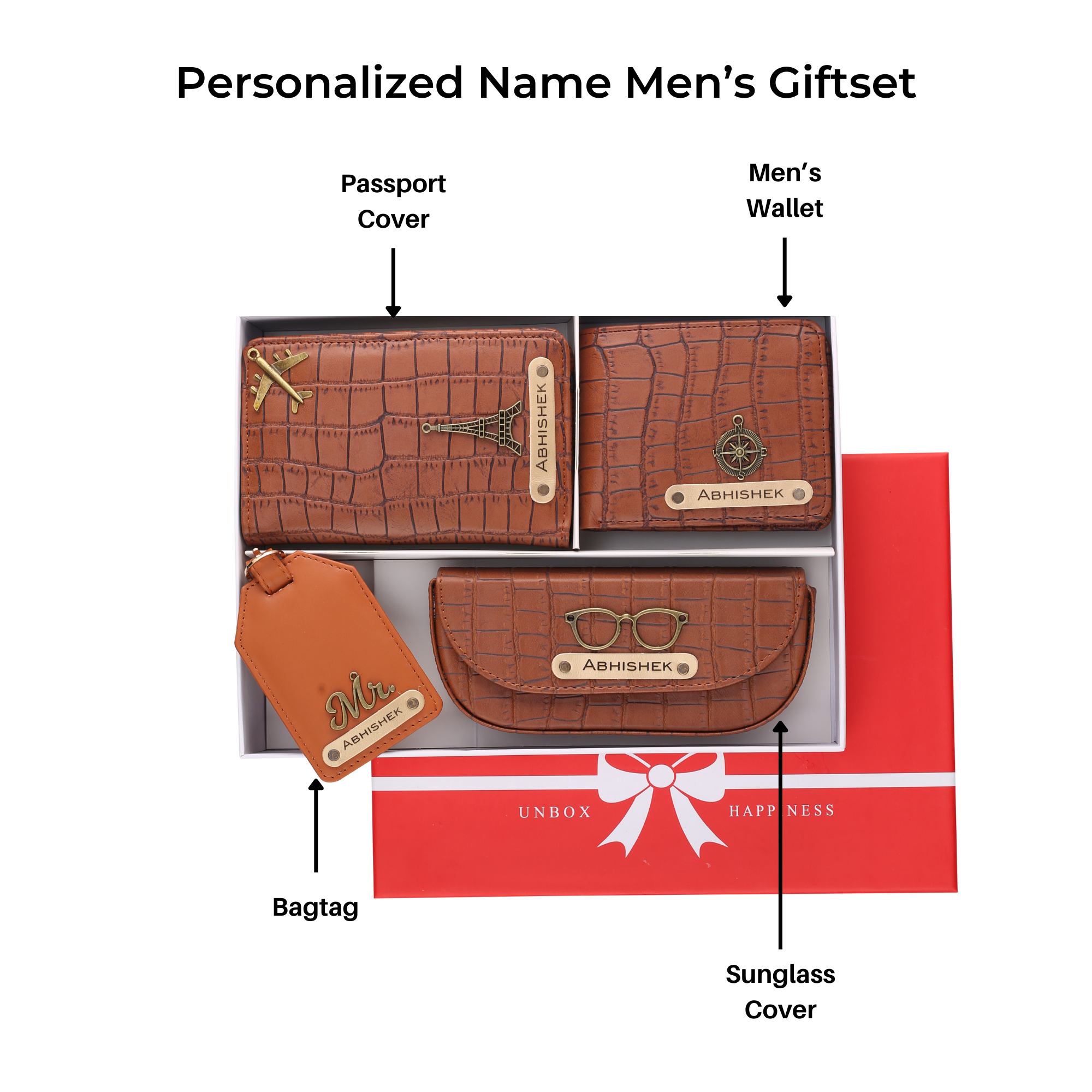 Personalized Self-Textured Mens GiftSet  (TanBrown)