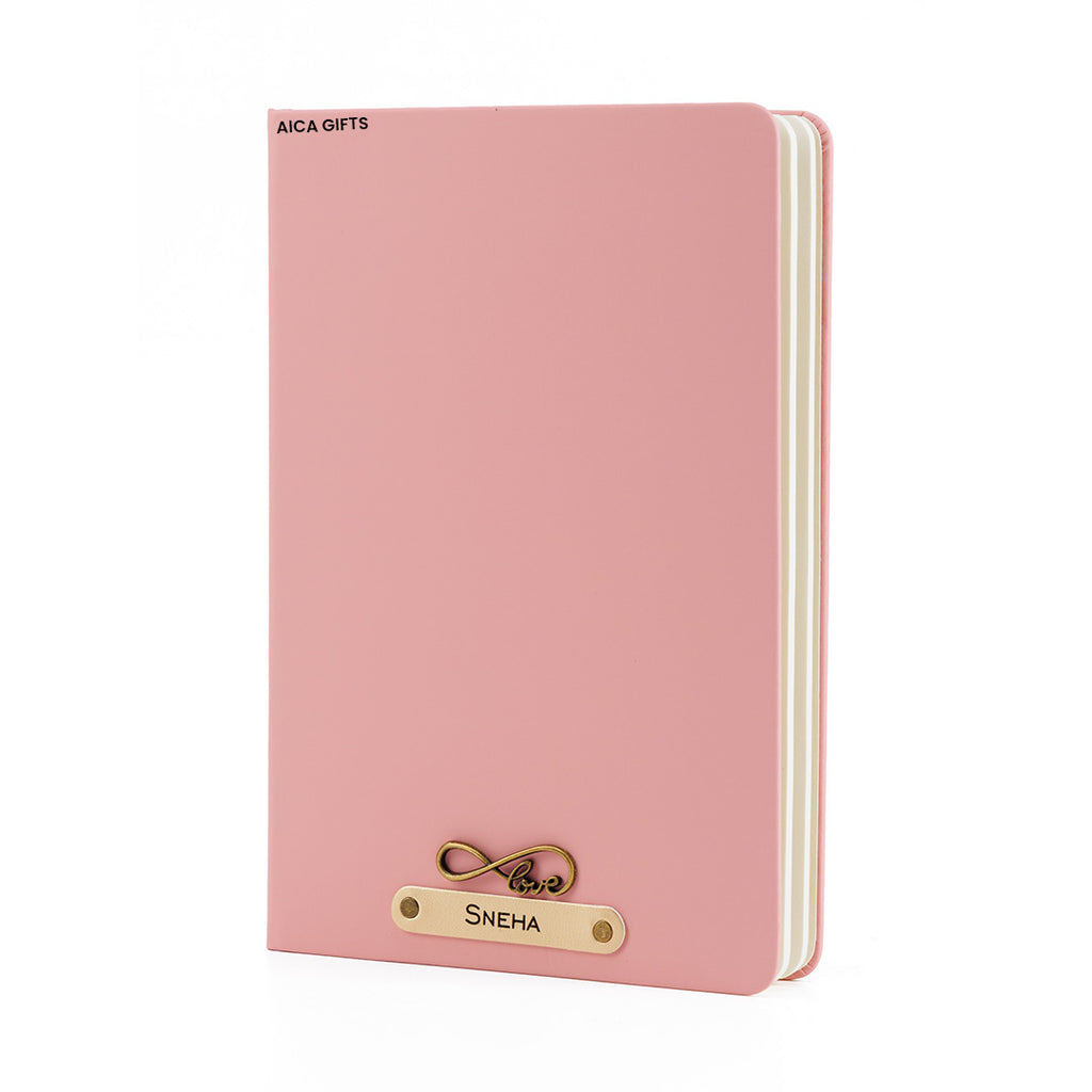 Personalized Name Leather Diary -A5 Size, 180 Ruled Pages (Nude Pink)