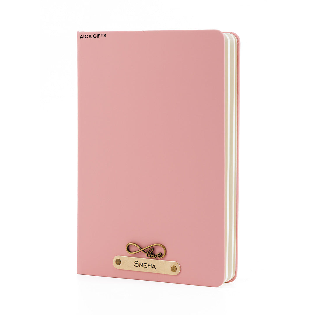 Personalized Name Leather Diary -A5 Size, 180 Ruled Pages (Nude Pink)