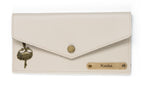 AICA Personalized Name & Charm Leather Wallet Gift for Women (Cream)