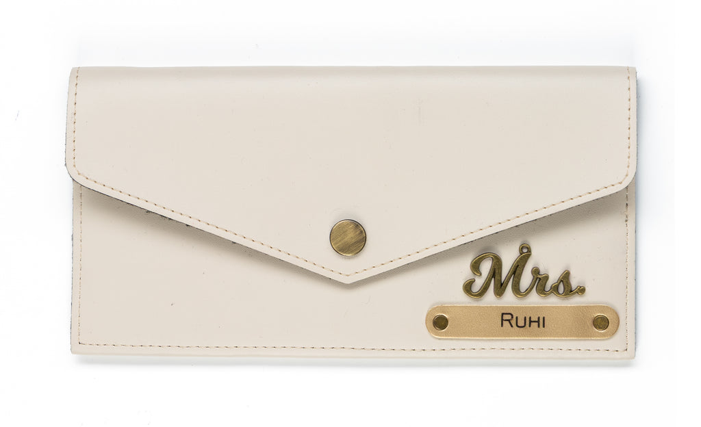 AICA Personalized Name & Charm Leather Wallet Gift for Women (Cream)