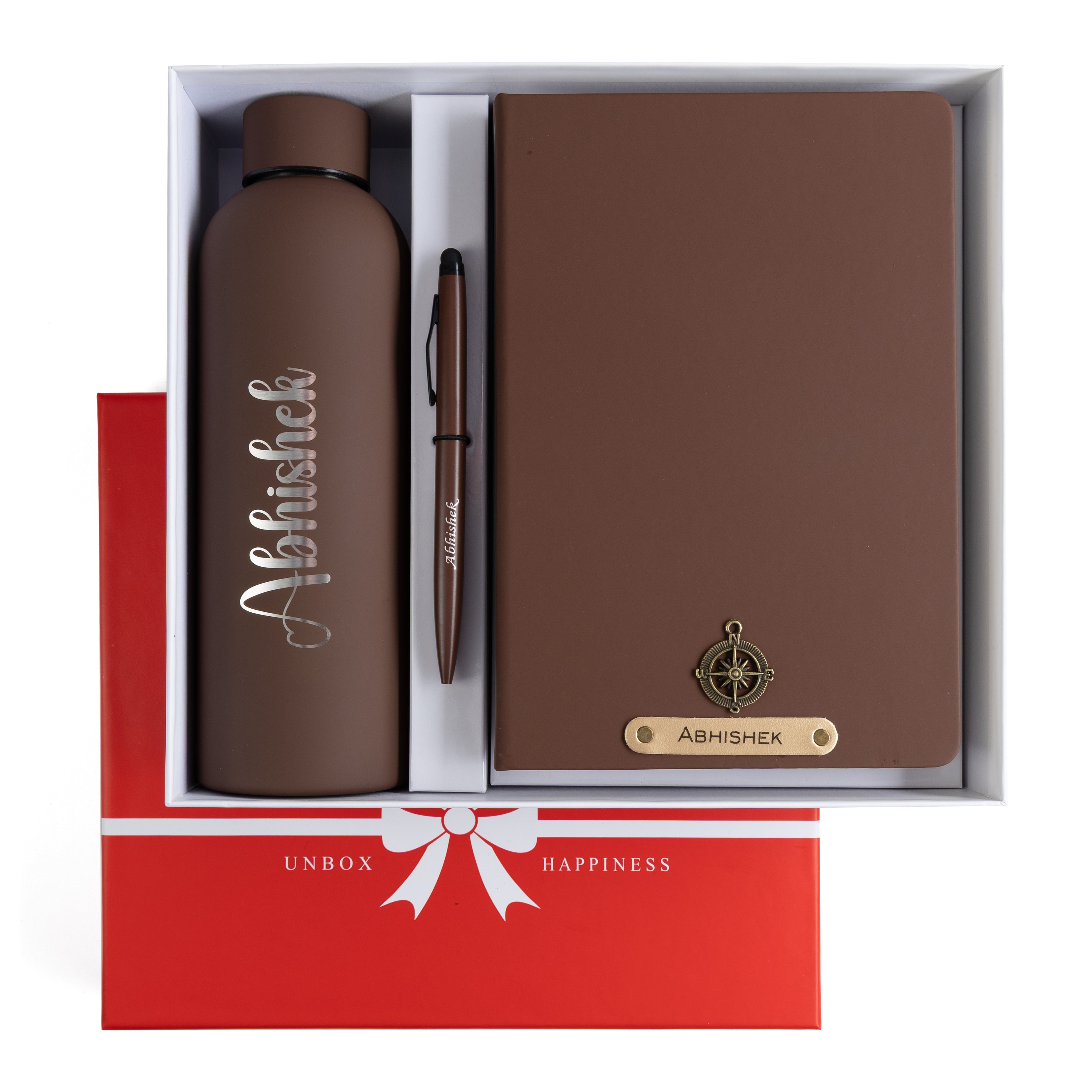 Personalized-  Pen Bottle Diary Combo Giftset - Darkbrown
