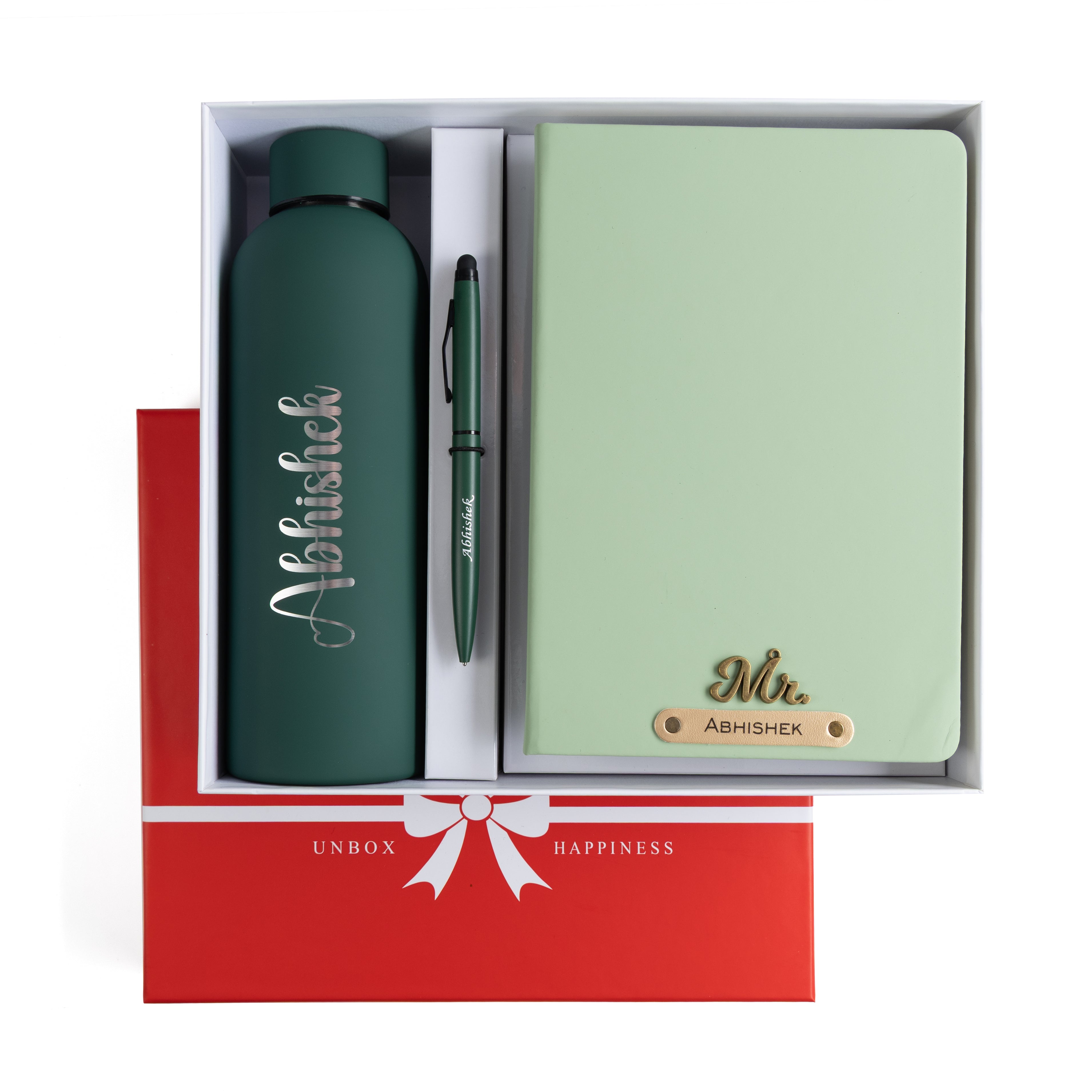 Personalized-  Pen Bottle Diary Combo Giftset - Darkgreen
