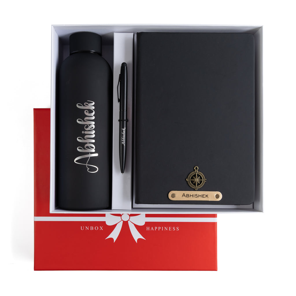 Personalized Diary Pen & Bottle – 3pcsGift Set  (Black)