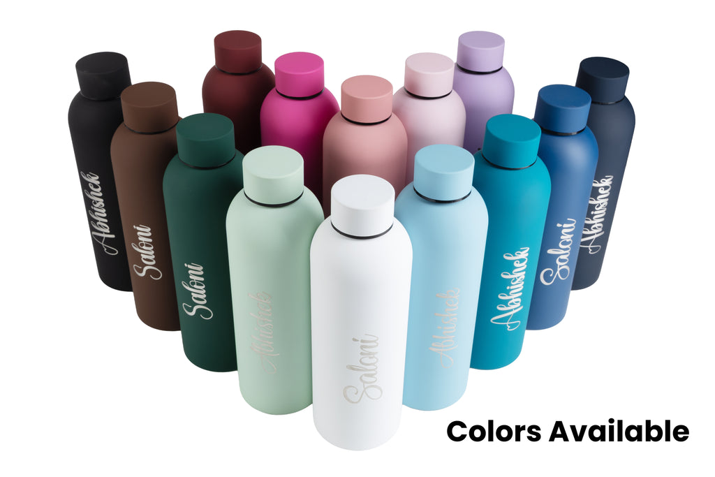 Personalized Name Stainless Steel Water Bottle - 500ml, Hot & Cold - Dark Brown