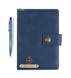 AICA Personalized Name & Charm Leather Magnetic Diary & Pen Combo (Navyblue)