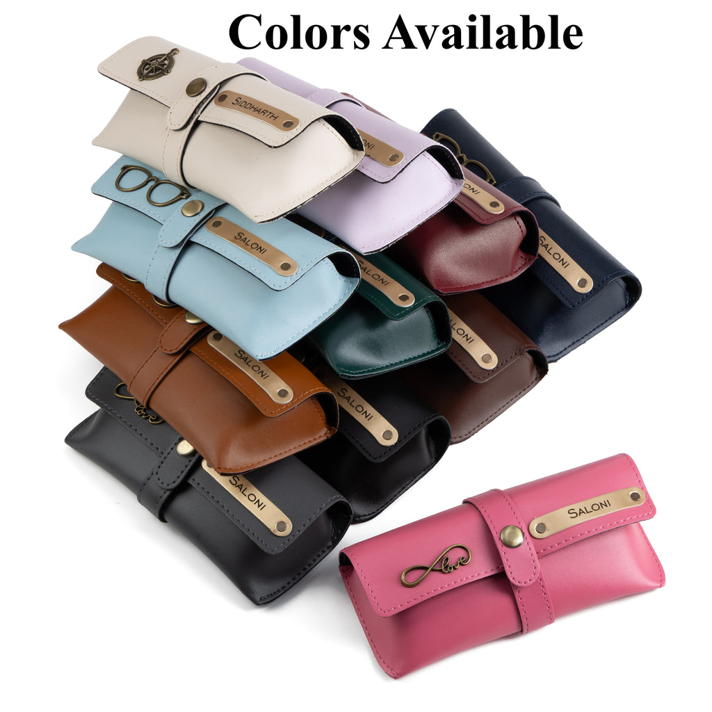 AICA Personalised Name & Charm Leather Sunglass Case Cover for Men & Women (Purple)
