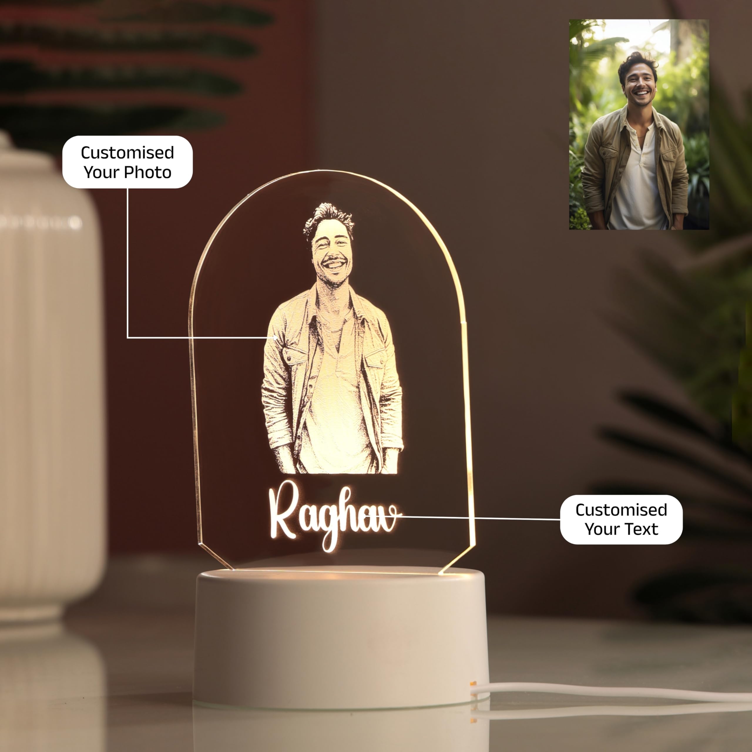 AICA Personalized Photo LED Lamp with Customised Name | Anniversary Birthday Marriage Wedding Gifts for Man Boyfriend Boys Husband