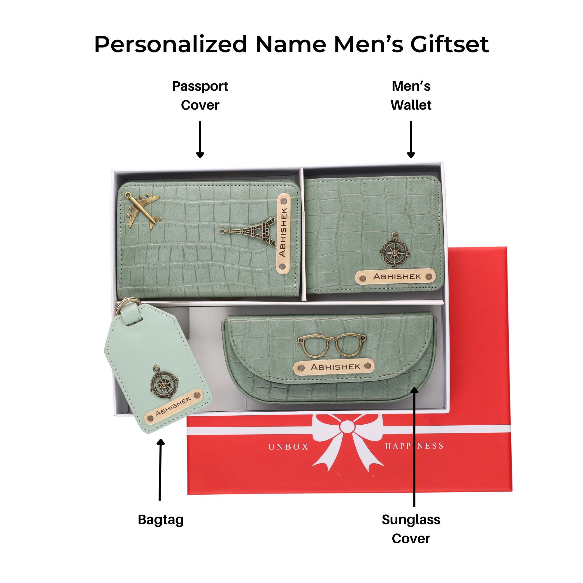 Personalized Self-Textured Mens GiftSet (MintGreen)