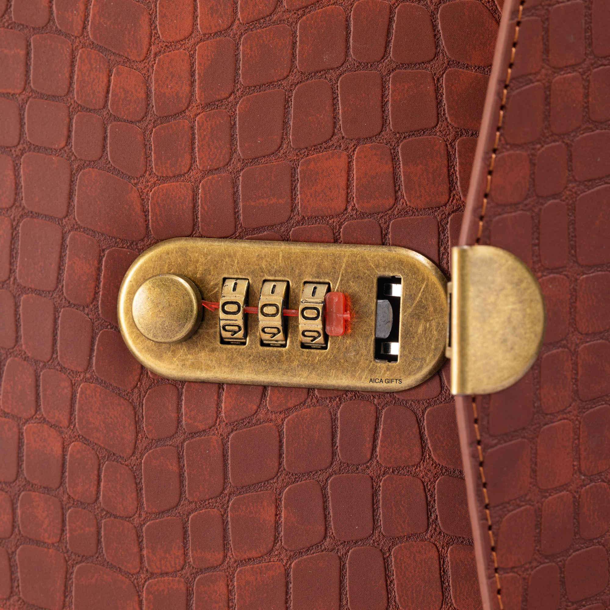 Personalized Lock Diary – A5 Size 230 Pages  - TanBrown