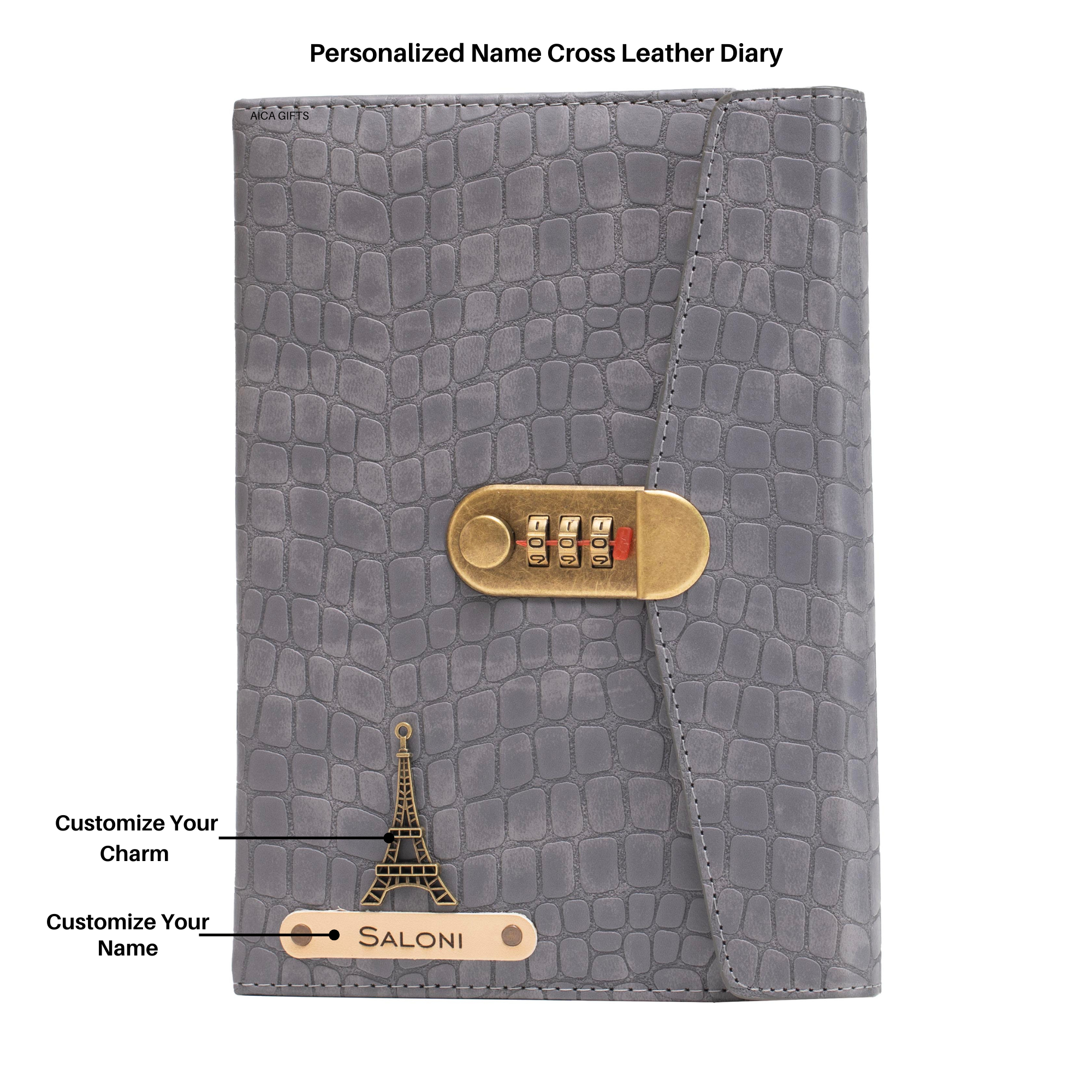Personalized Lock Diary – A5 Size 230 Pages (Grey)