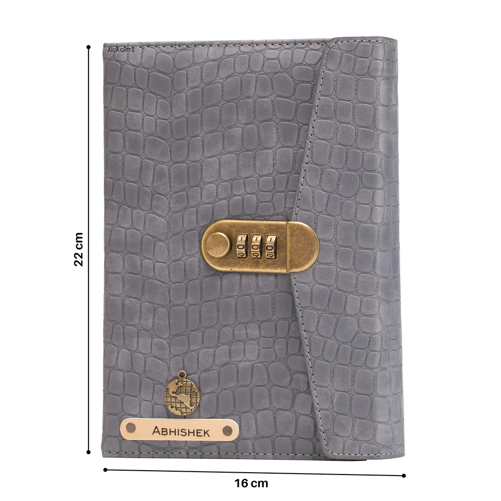 Personalized Lock Diary – A5 Size 230 Pages (Grey)