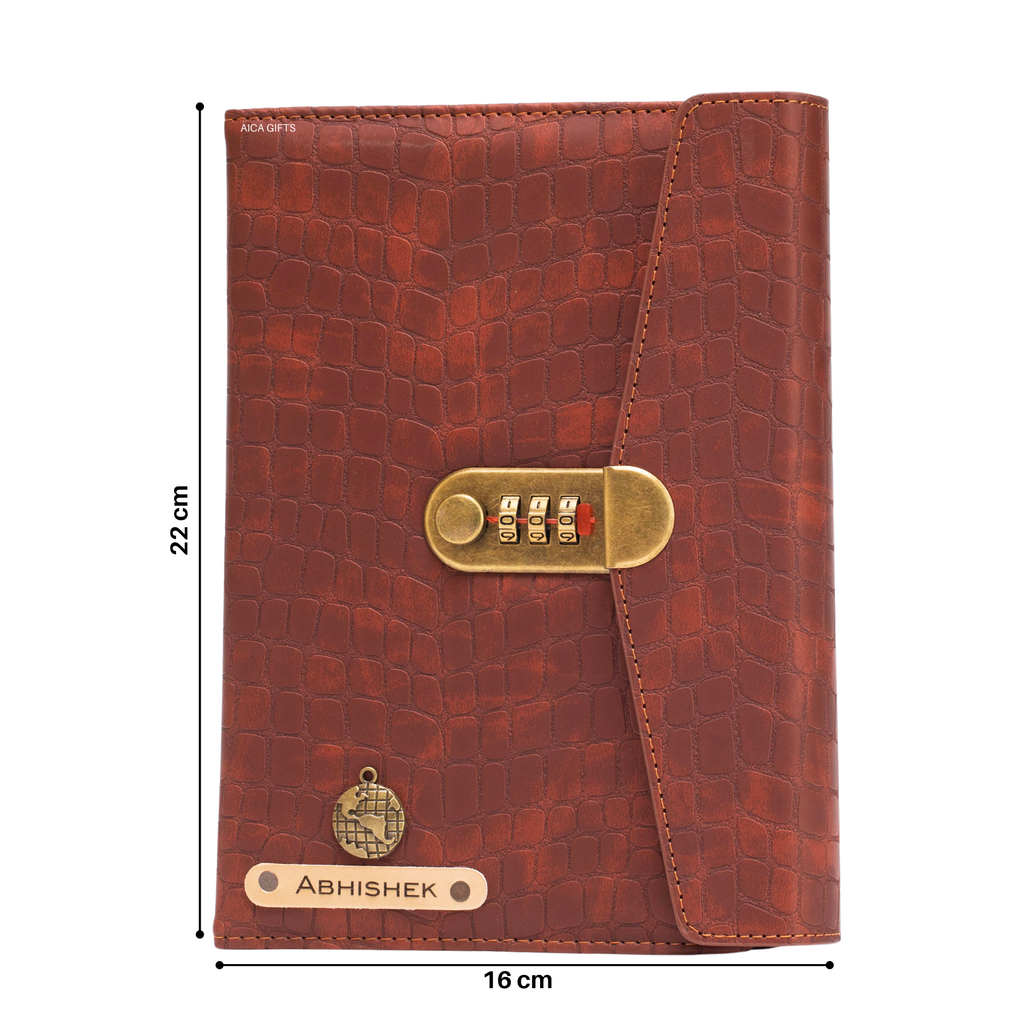 Personalized Lock Diary – A5 Size 230 Pages  - TanBrown