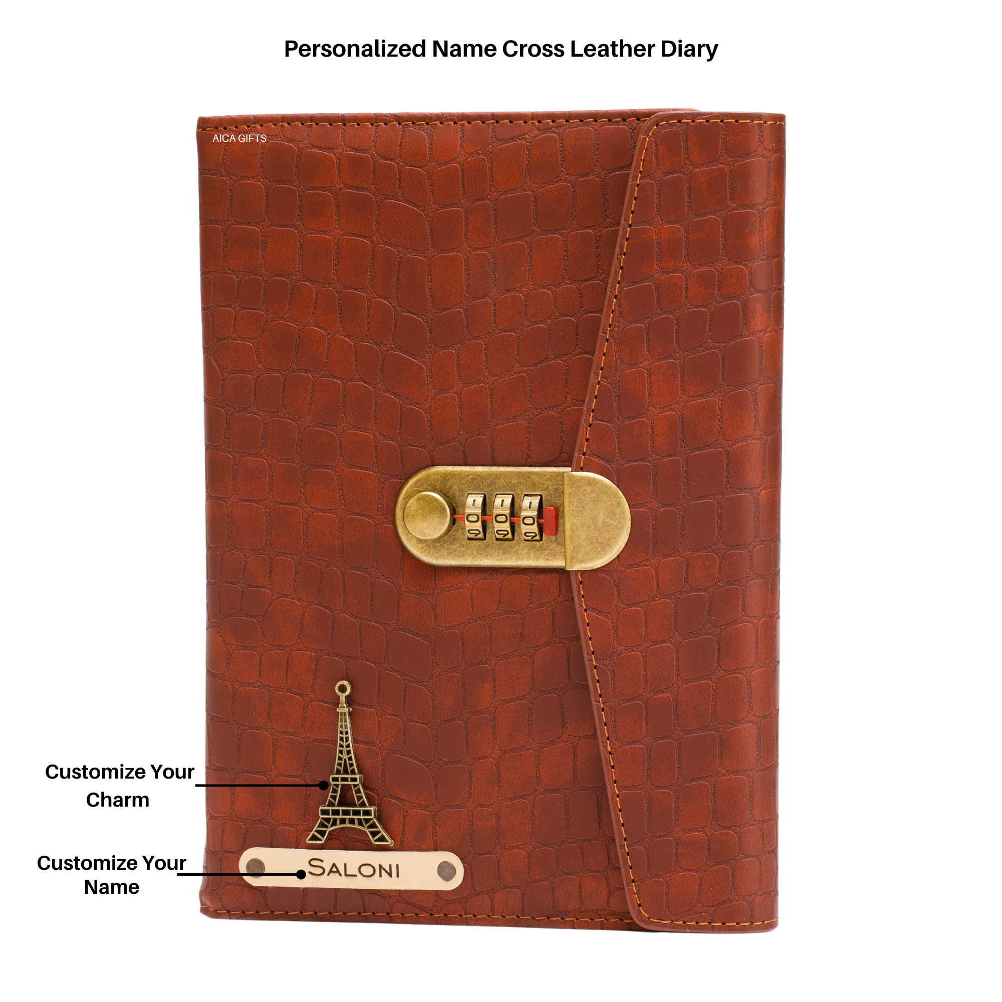 Personalized Lock Diary – A5 Size 230 Pages  - TanBrown