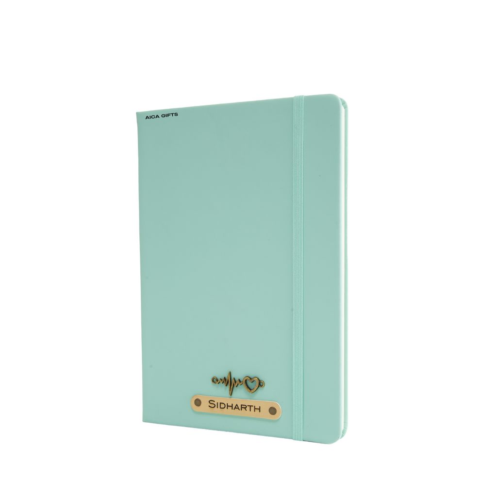 AICA Personalized Name & Charm Leather Notebook Diary -A5 Size, 180 Ruled Pages (Mint Green)