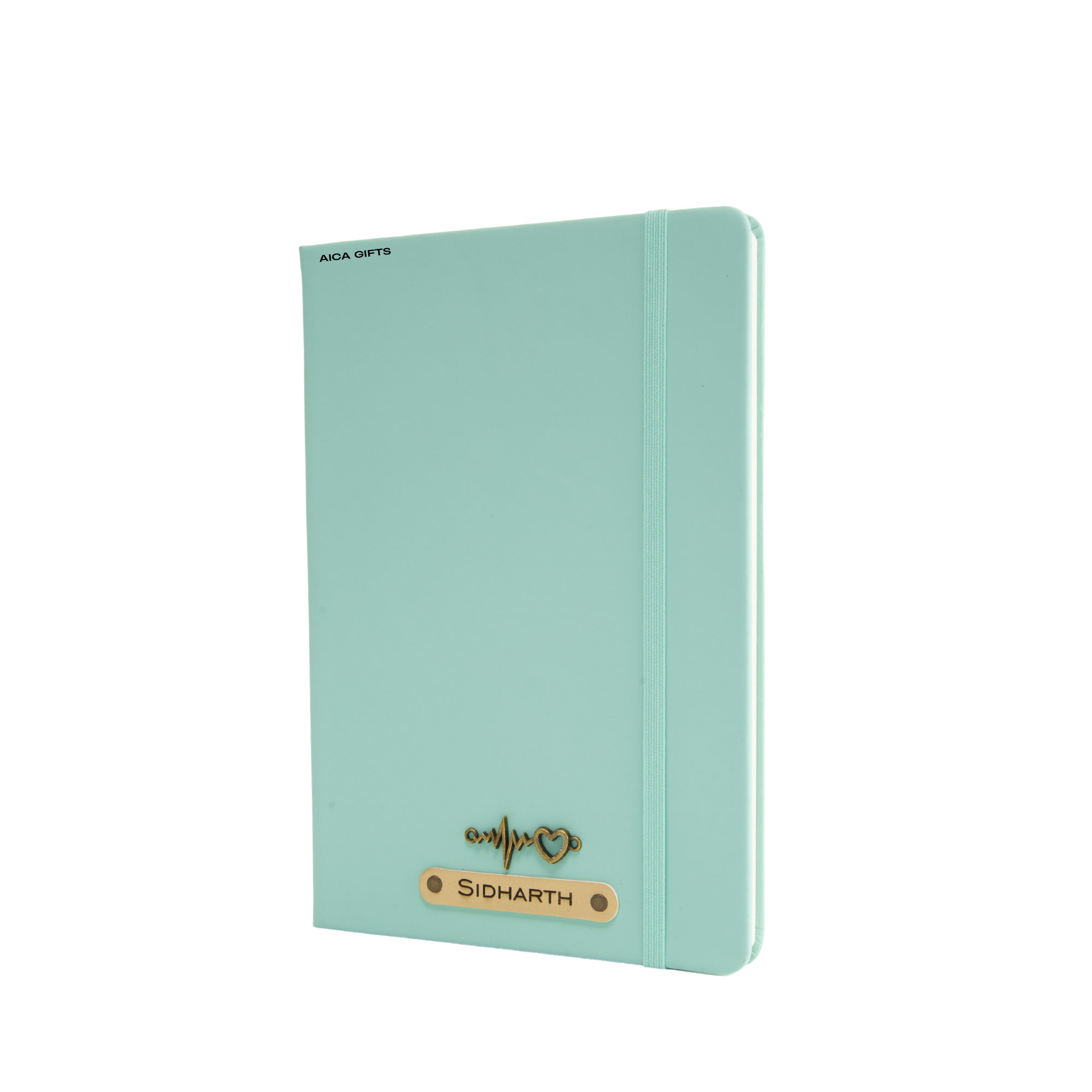 AICA Personalized Name & Charm Leather Notebook Diary -A5 Size, 180 Ruled Pages (Mint Green)