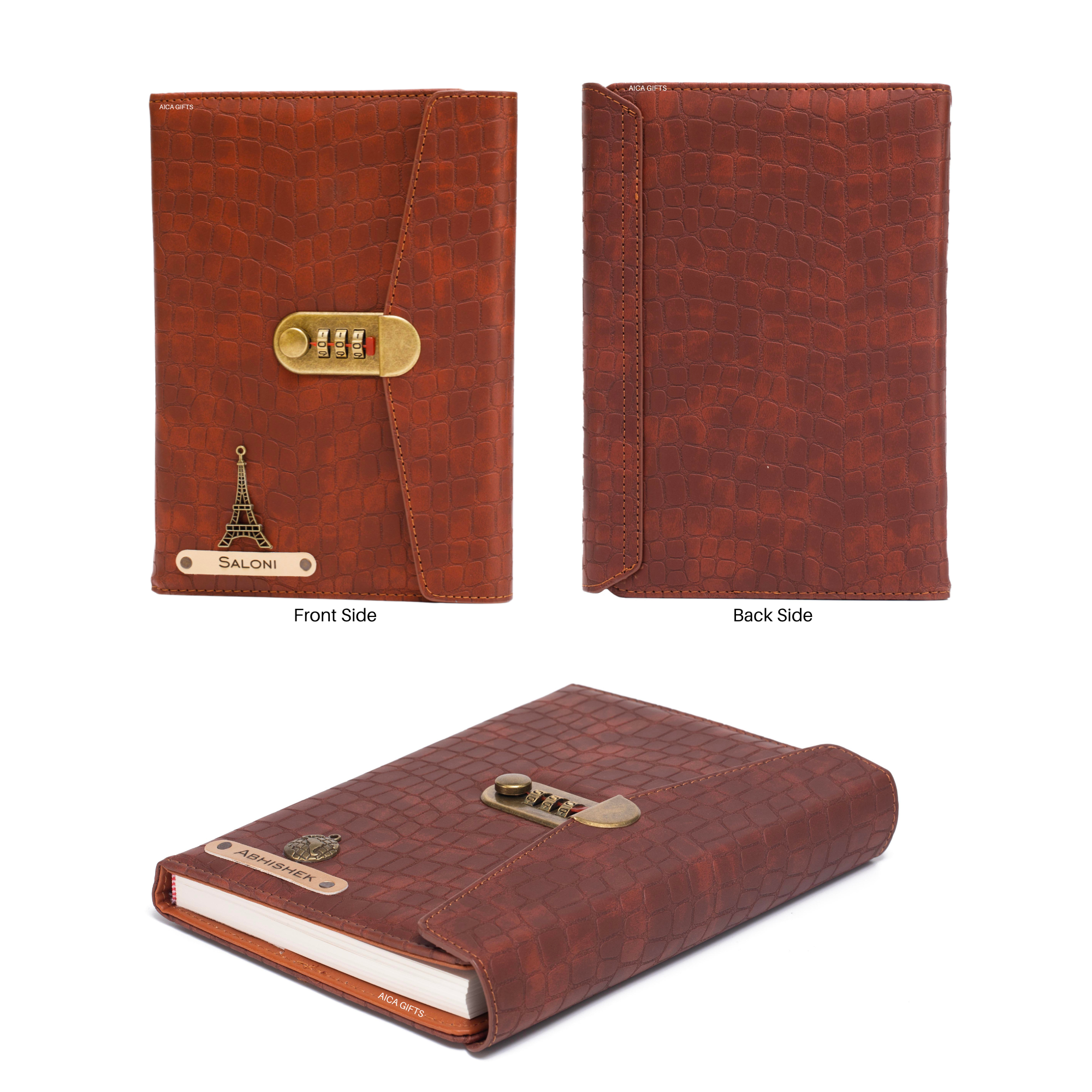 Personalized Lock Diary – A5 Size 230 Pages  - TanBrown