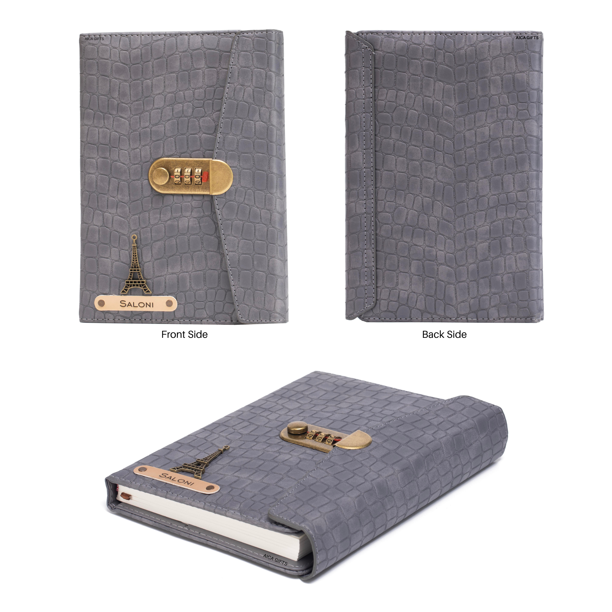 Personalized Lock Diary – A5 Size 230 Pages (Grey)