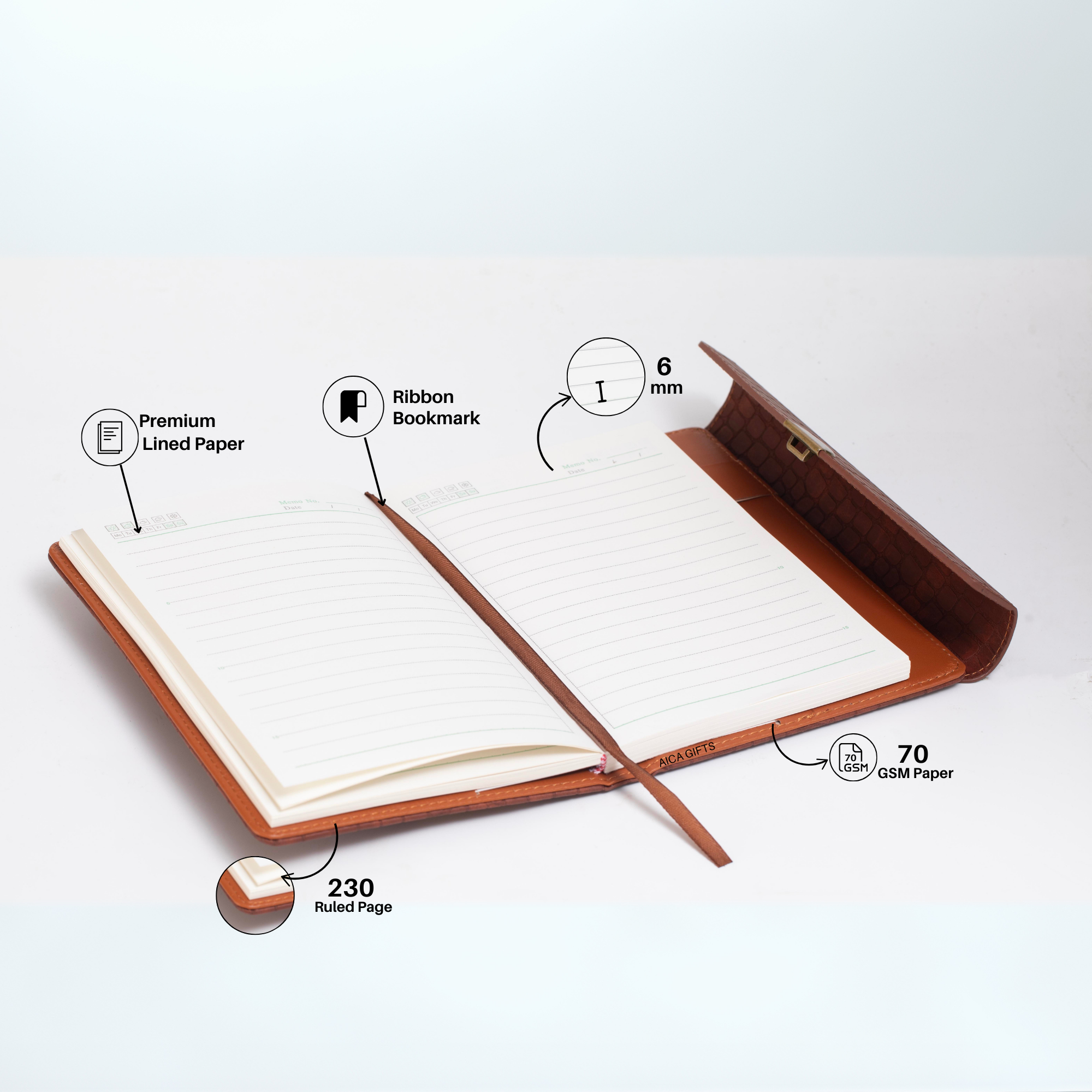 Personalized Lock Diary – A5 Size 230 Pages  - TanBrown