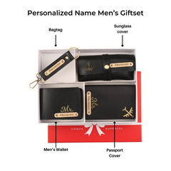 AICA Personalized Name & Charm Leather Wallet Mens Combo Giftset (Black)