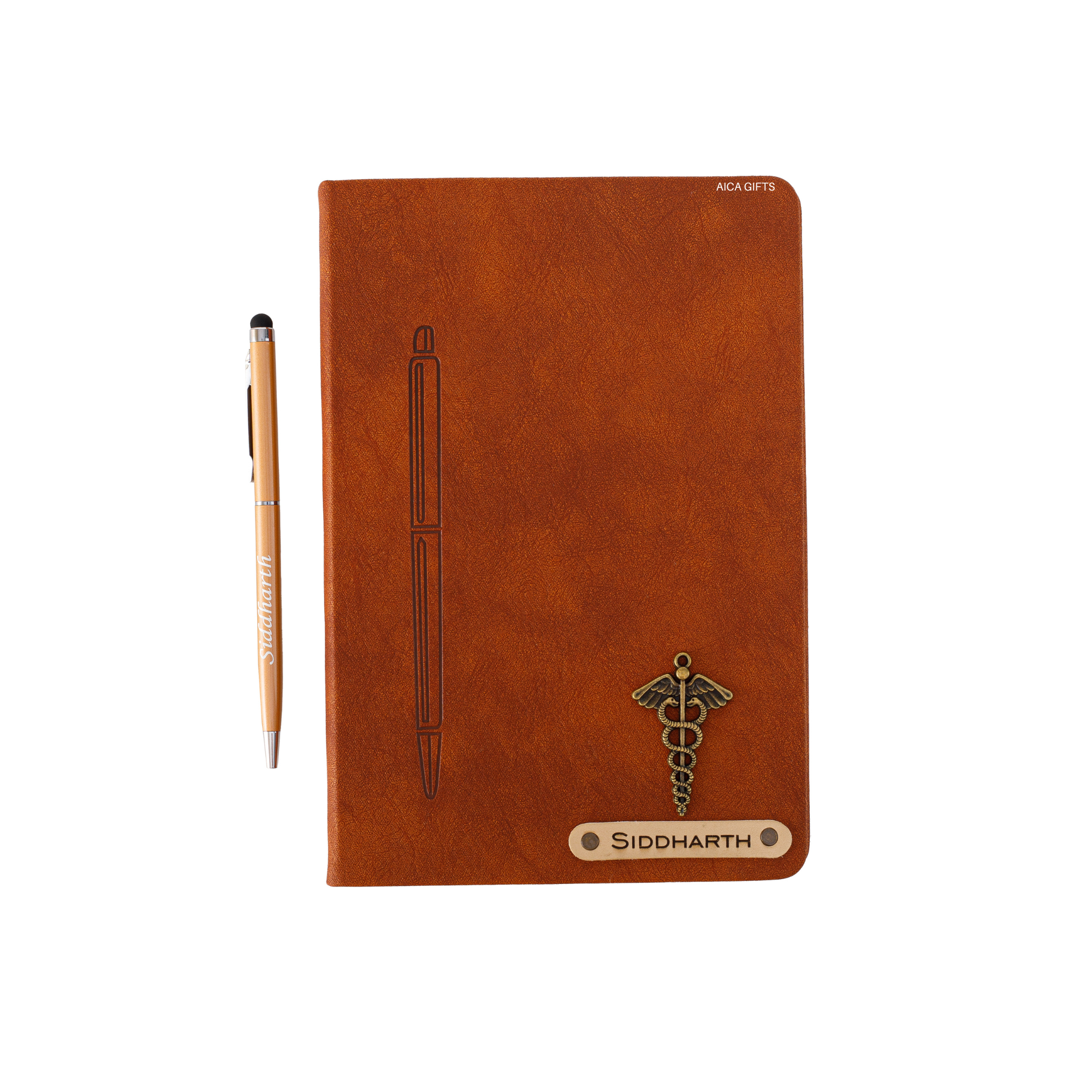 Personalized Magnetic Pen Stick Diary -A5 Size 180 Pages (Tan Brown)