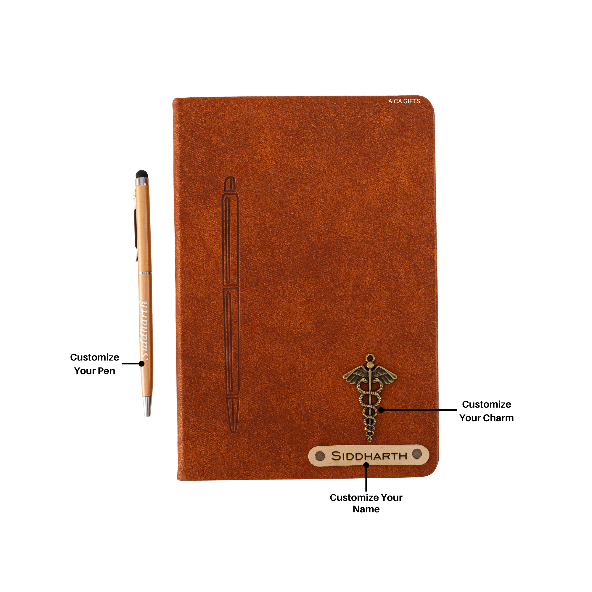 Personalized Magnetic Pen Stick Diary -A5 Size 180 Pages (Tan Brown)