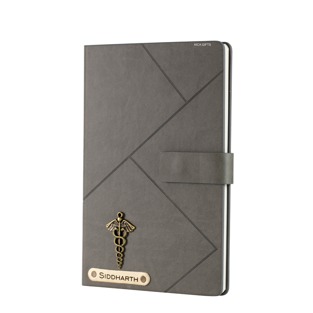 Personalized Self Design Leather Diary - A5 Size 160 Pages (Grey)