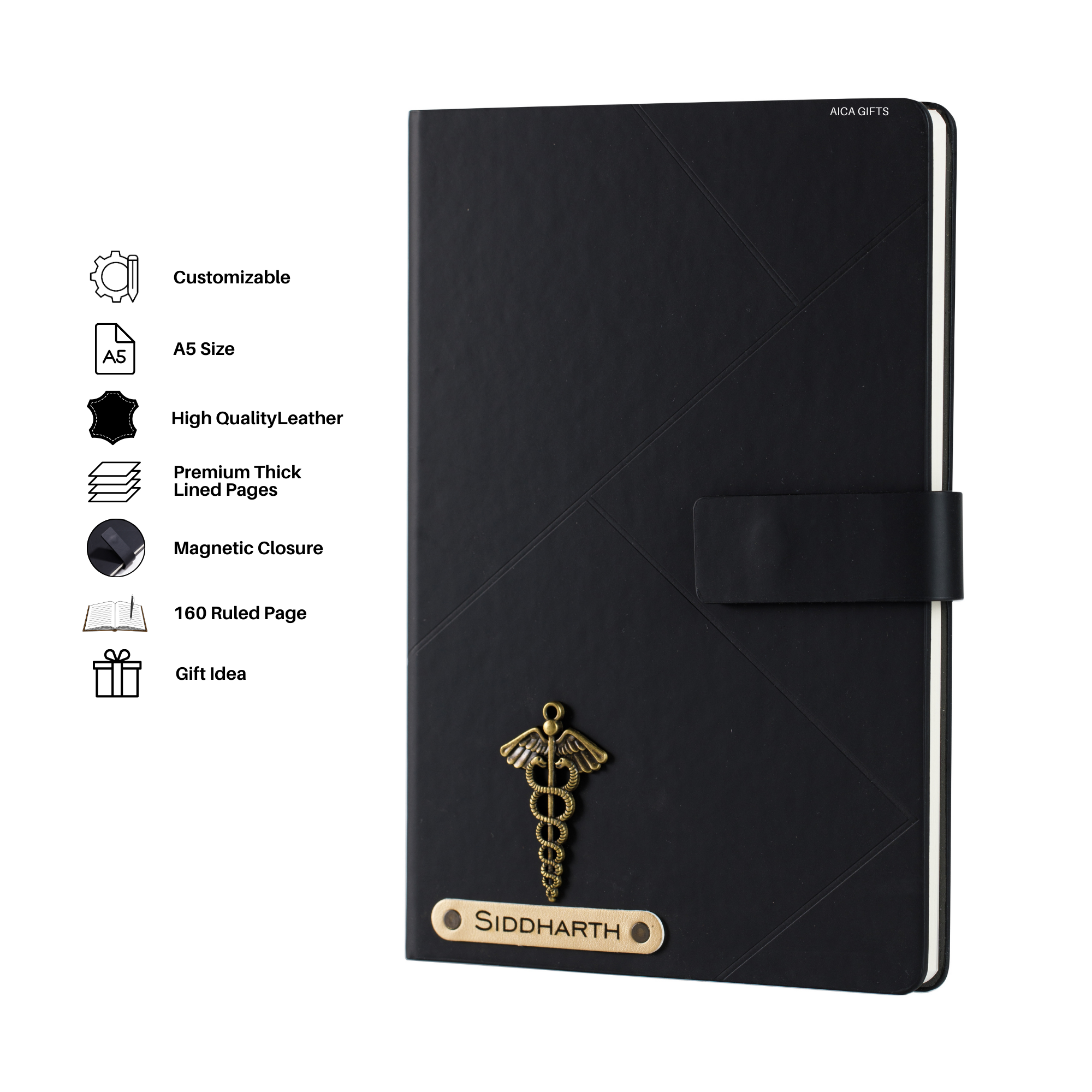 Personalized Self Design Diary - A5 Size 160 Pages(Black)