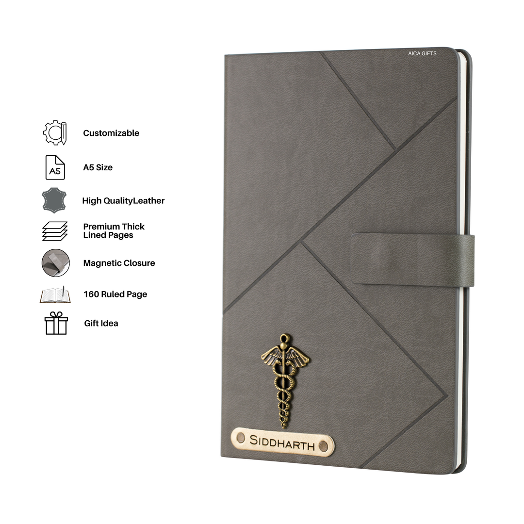 Personalized Self Design Leather Diary - A5 Size 160 Pages (Grey)
