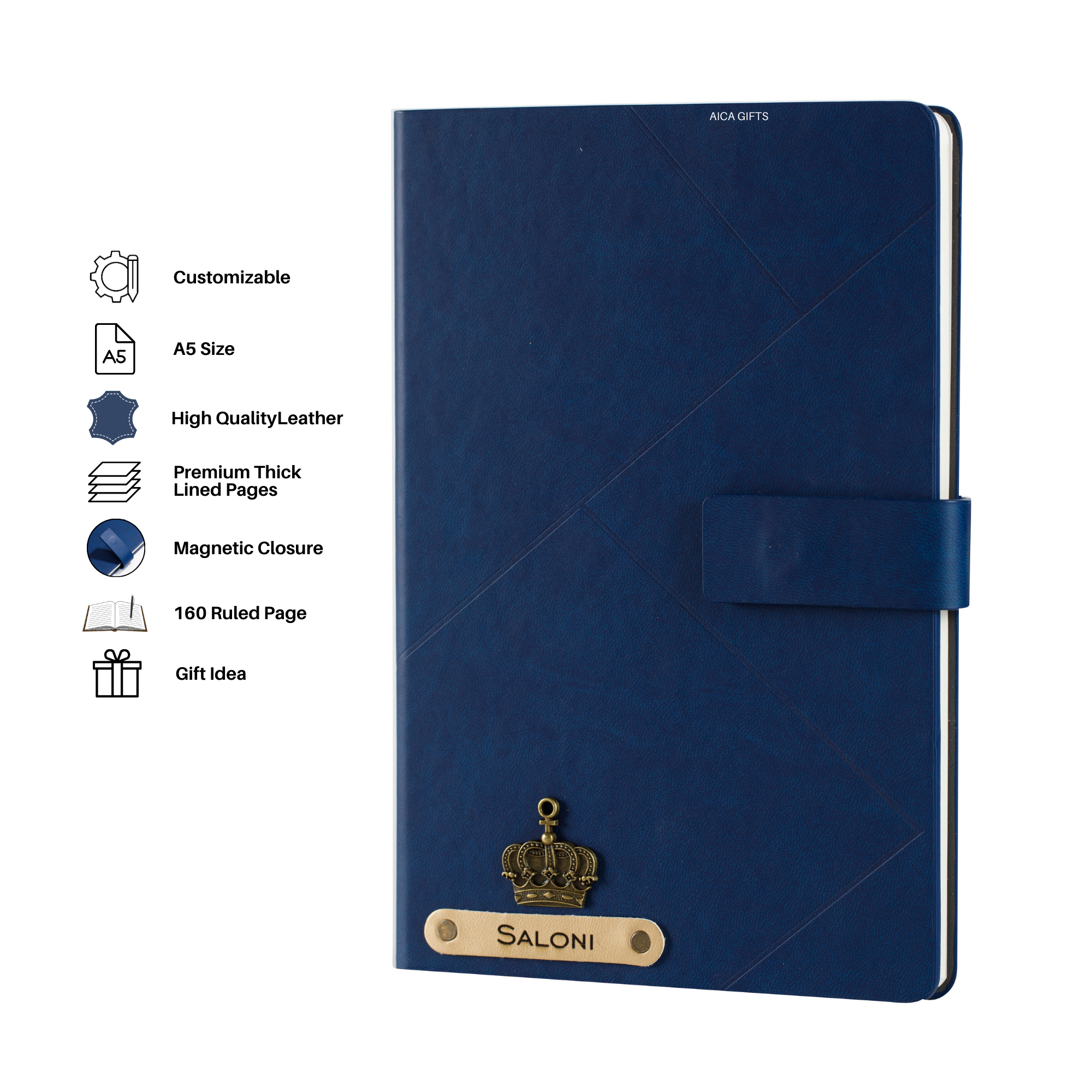 Personalized Self Design Leather Diary - A5 Size 160 Pages (Navy Blue)