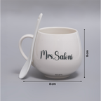 AICA Personalized Name Couple Ceramic Coffee Mug Set - 2pcs (Black & White) 350ml with Spoon