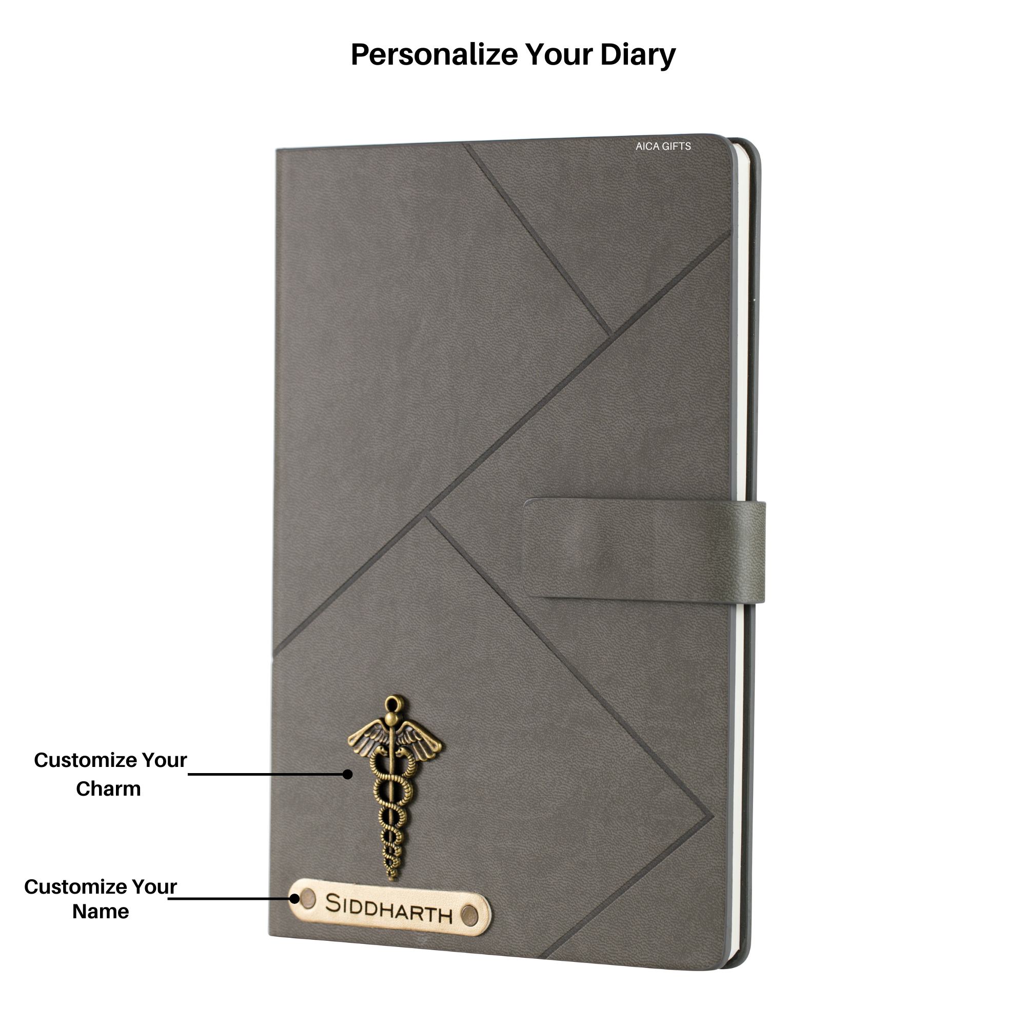Personalized Self Design Leather Diary - A5 Size 160 Pages (Grey)