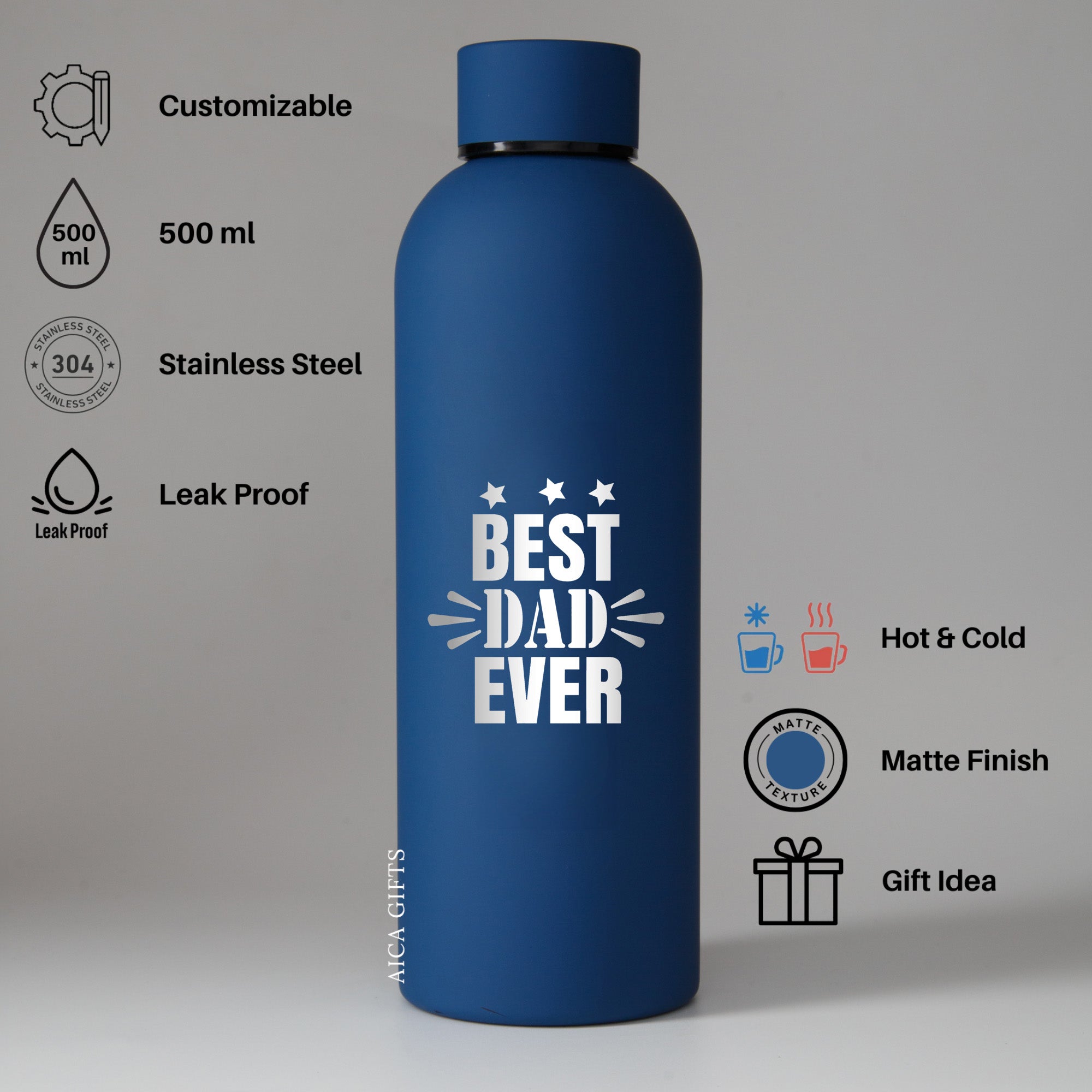 Best Dad Ever Stainless Bottle - Navy Blue