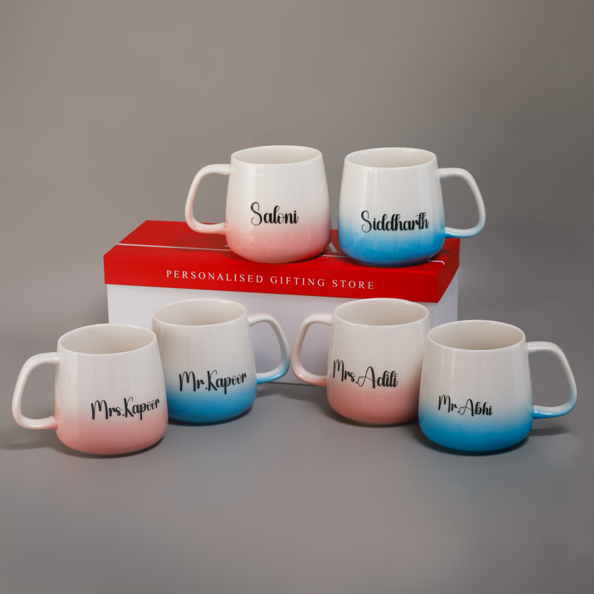 AICA Personalized Mr Mrs Couple Coffee Mugs Set 350ml |Customized Gift for Valentine Wedding Birthday Anniversary Gift for Husband Wife Girlfriend Boyfriend Groom Bride (Blue & Pink)