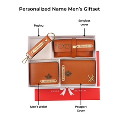 AICA Personalized Name & Charm Leather Wallet Mens Combo Giftset (TanBrown)