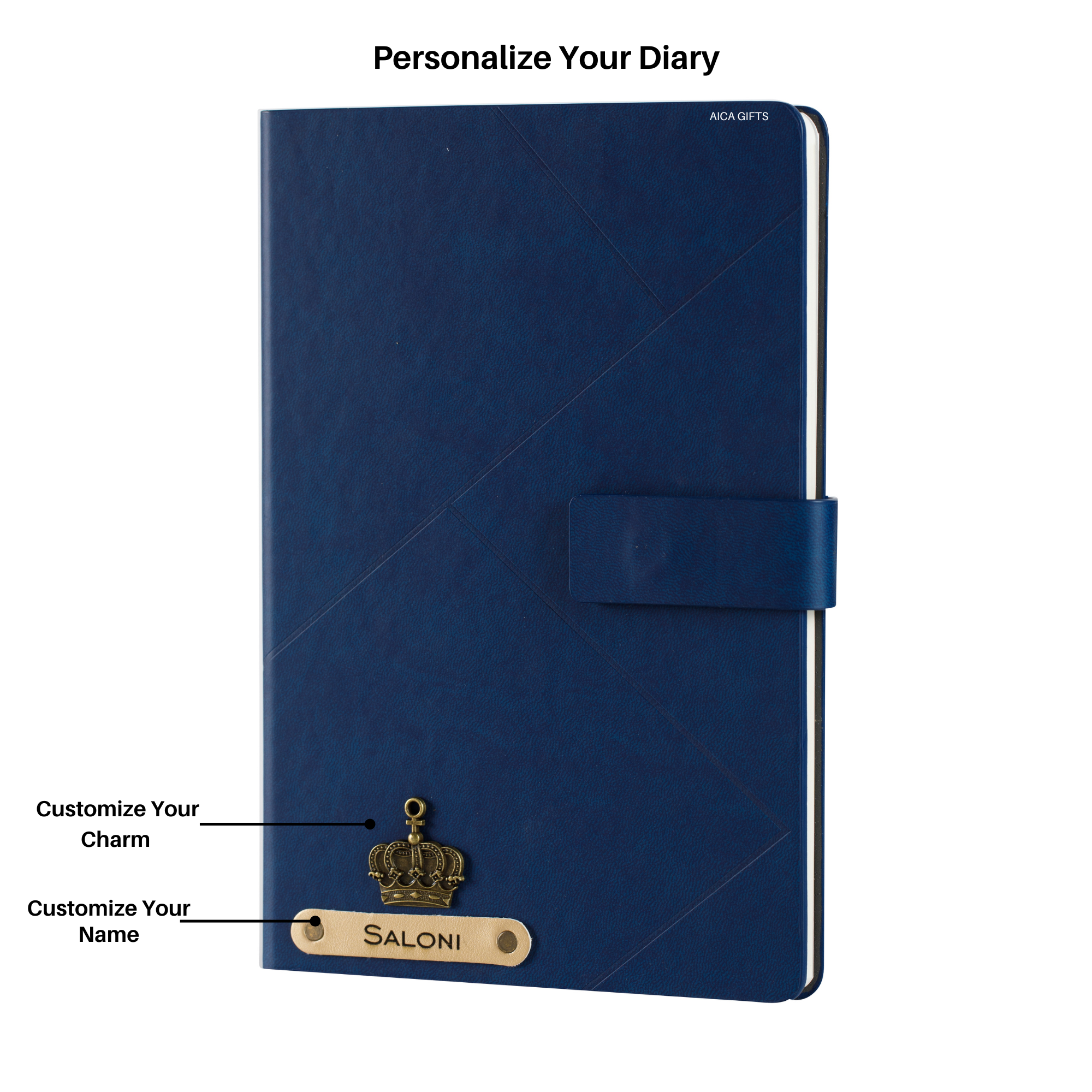 Personalized Self Design Leather Diary - A5 Size 160 Pages (Navy Blue)