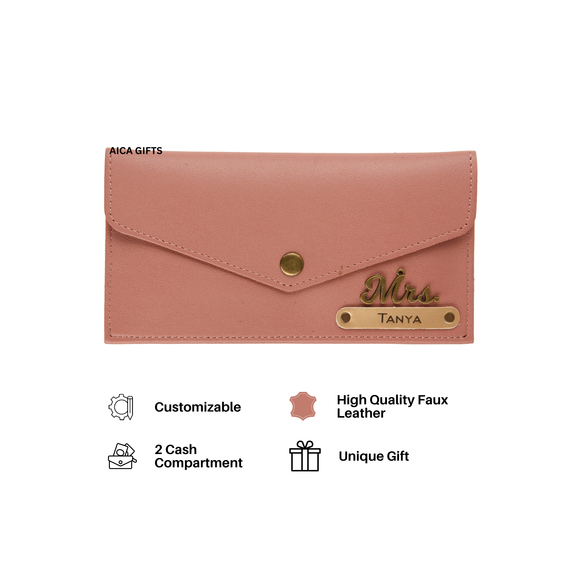 AICA Personalised Name & Charm Leather Wallet Gift for Women (Babyblue) | Womens Day Gift for Ladies Women Wife Girlfriend Mom Sister