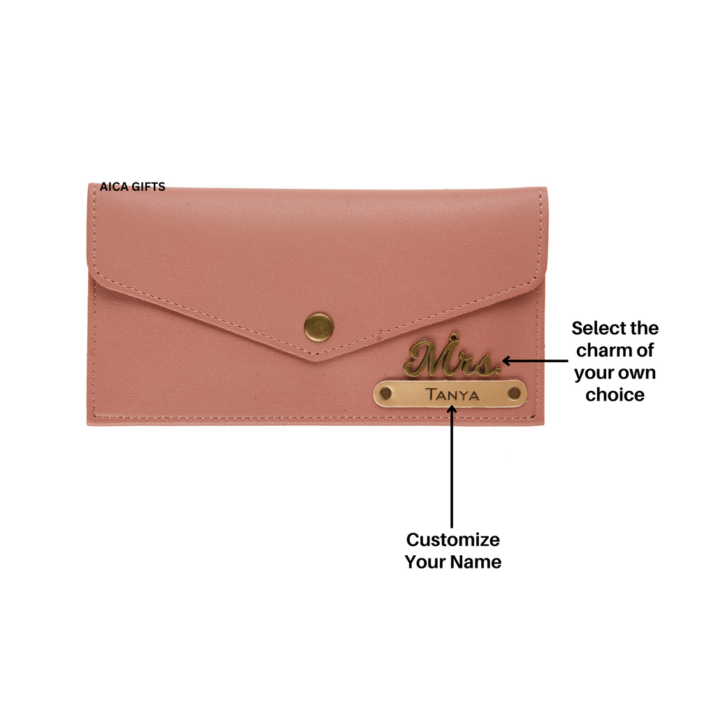 AICA Personalised Name & Charm Leather Wallet Gift for Women (Babyblue) | Womens Day Gift for Ladies Women Wife Girlfriend Mom Sister